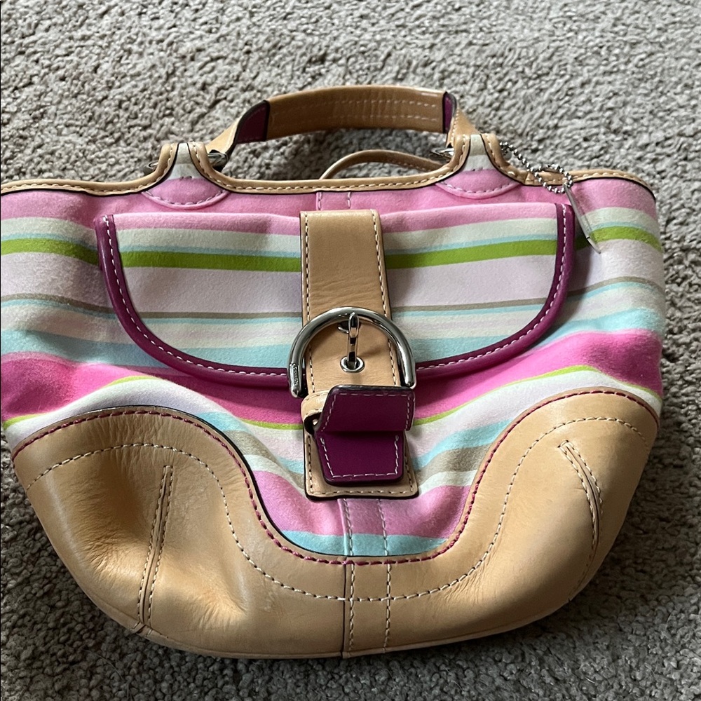Coach Pink and Tan Striped Mini Bag